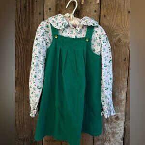 Vintage green corduroy overall dress I’m guessing it’s at 3T Handmade